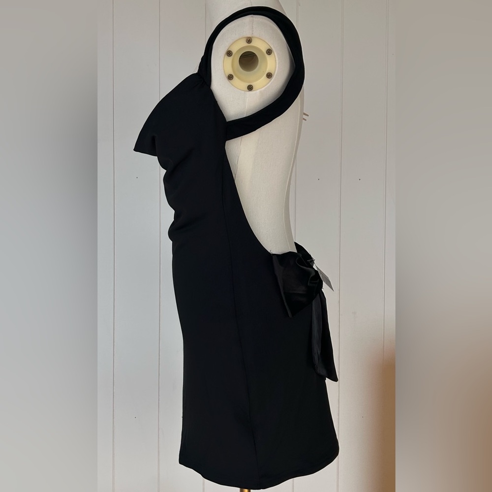 Tic Toc Women’s‎ Draped Front Backless Mini Dress Giant Bow at Lower Back Large